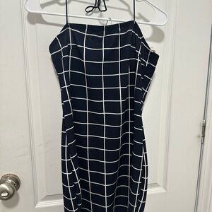SHEIN Navy and White Strapless Grid Dress